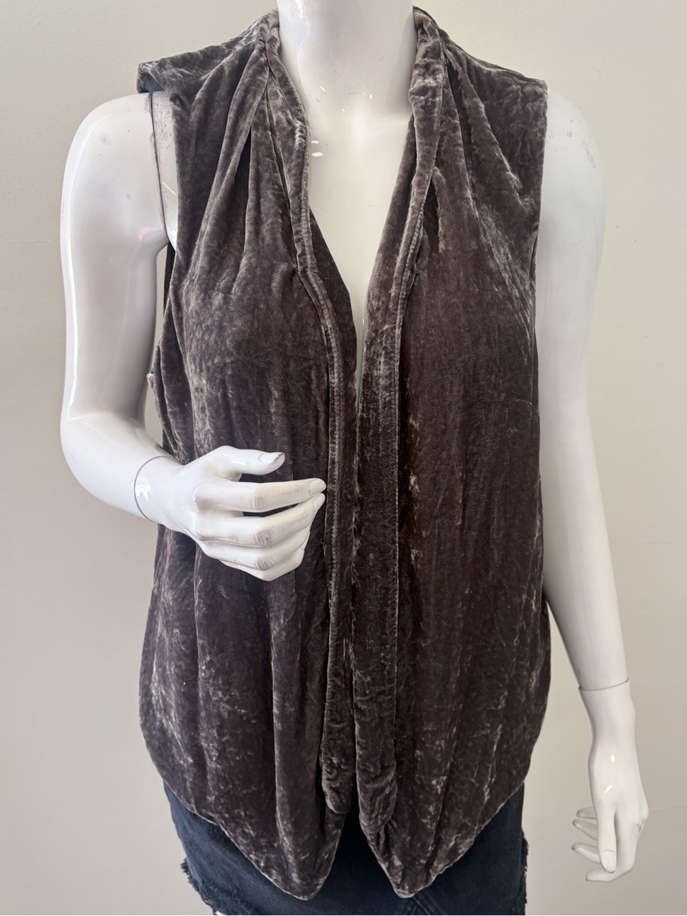 J. Jill Grey Taupe Crushed Velvet Draped Vest Subversive Rick Owens Vibes